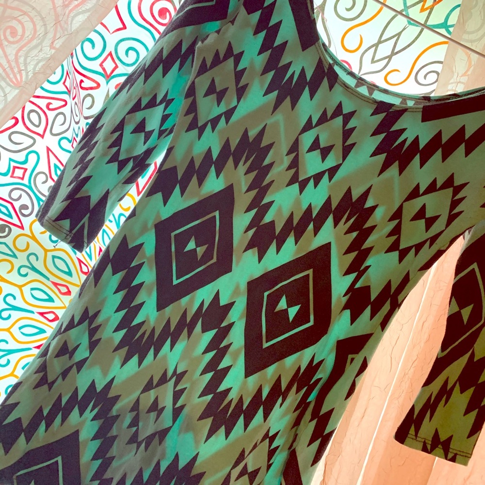 Turquoise & Black Tribal Print Mini Dress Size Med